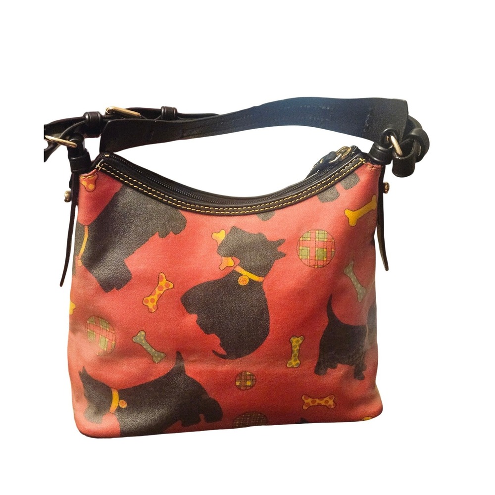Dooney‎ & Bourke Scottie Dog Print Red Coated Canvas Hobo Shoulder Bag